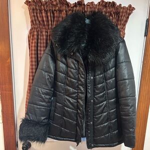 INC International Concepts Black Puffer Jacket with Faux Fur